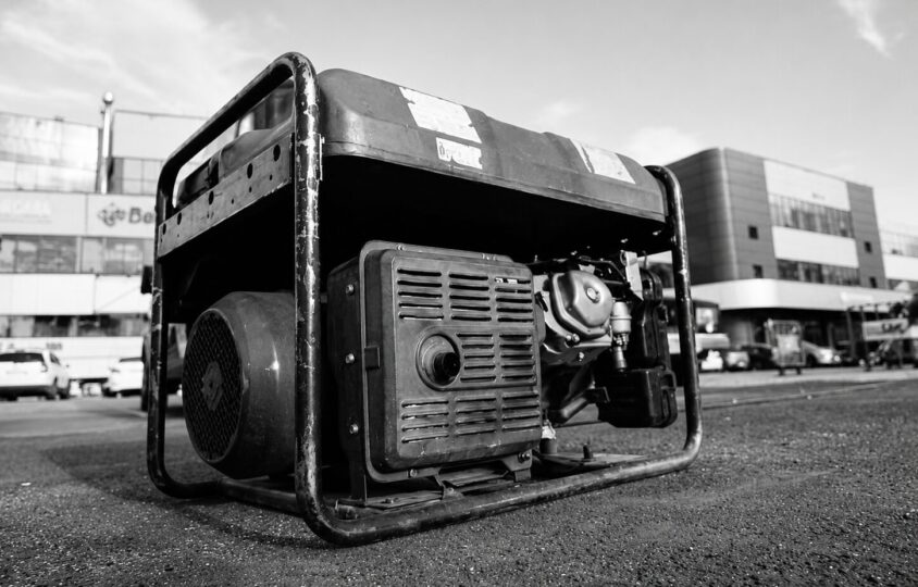 generator against the background of a commercial building