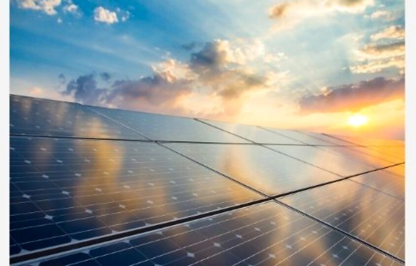 solar panels at sunset
